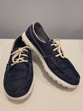Skechers On The Go Denim Boat Shoes Women's 8 Navy Blue Goga Mat